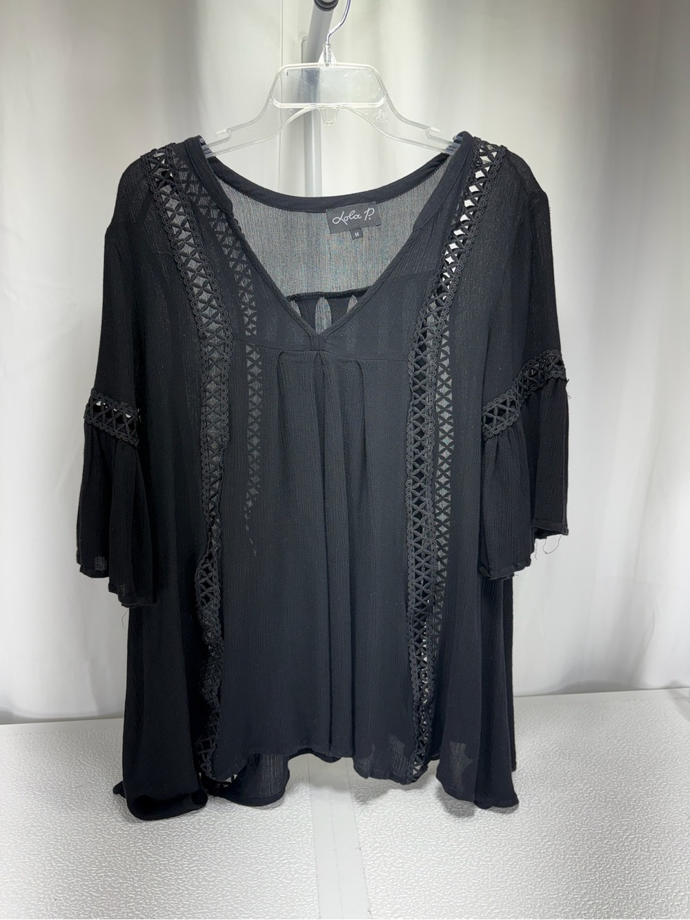lola Black Crochet-Trim Boho Tunic Top 4667